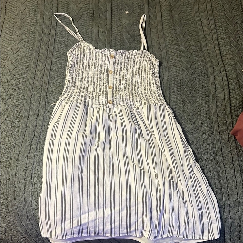 Hollister White and Blue Striped Midi Dress